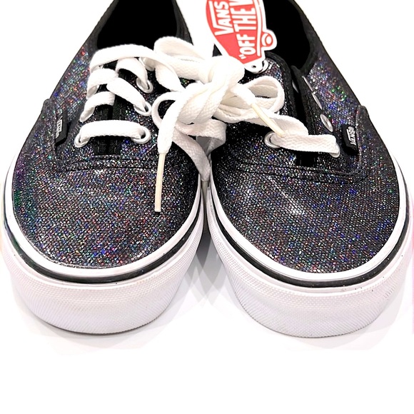 Vans Classics Black Iridescent Glitter Lace Up Sneakers NWT - Picture 2 of 9